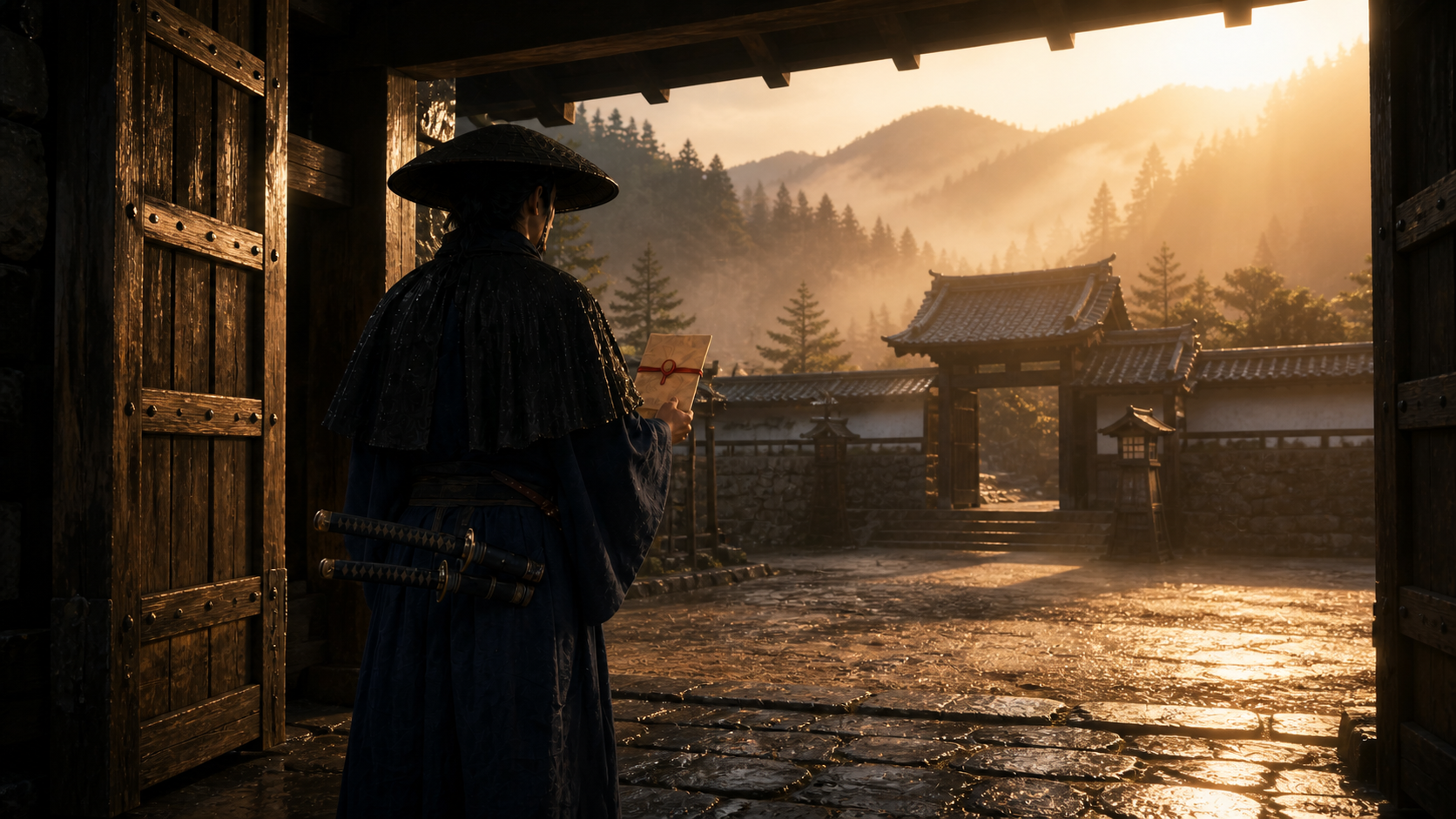 The courier reaches the destination gate at first light.
